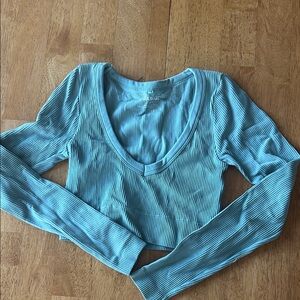 Teal Blue Long Sleeve Ribbed Top